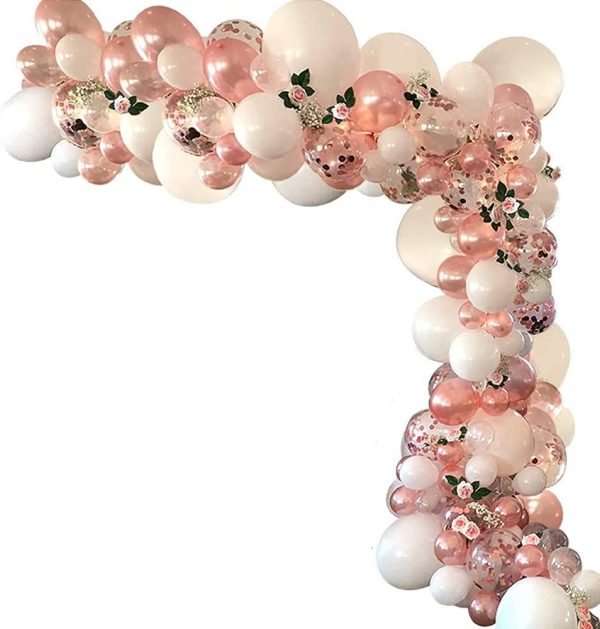 QYCX  Pcs Party Balloons, White Rose Gold Balloon Arch Garland Kit, Confetti Latex Balloons Macaron Balloons White Rose Gold Latex Balloons with Balloon Chain and Dot Glue for Birthday Decorations Baby Shower Bridal Shower Engagement Wedding Anniversary Bachelorette Party Decorations ( Pcs Rose Gold Balloon Garland Kit) - Image 2