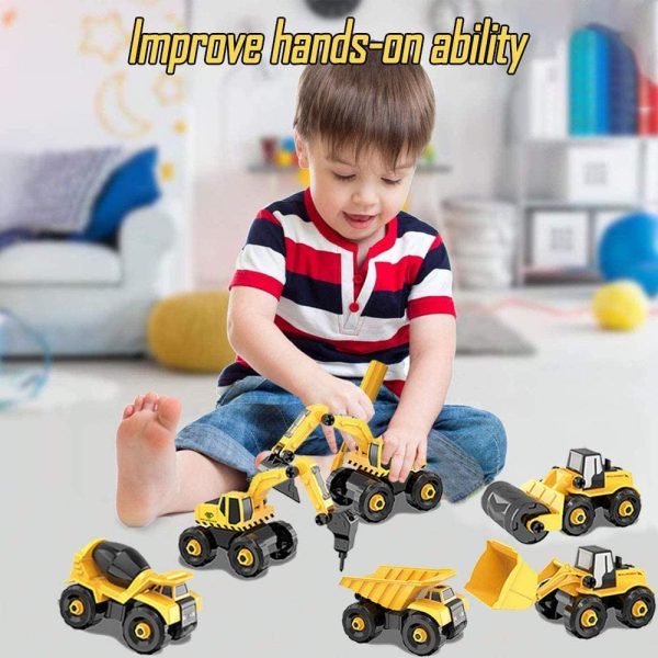 Take Apart Trucks Construction Vehicles Excavators, Set 6 in 1 Toy with Storage Box(Excavator, Bulldozer, Dump Truck, Drilling Truck, Road Roller, Cement Mixer), Play Set for Kids Age 3+ - Image 7