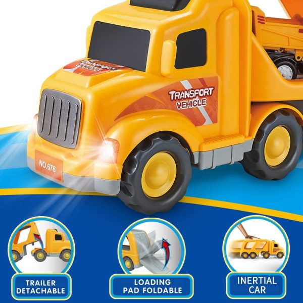 Construction Truck Toys for 3 4 5 Years Old Toddlers Kids Boys and Girls, Car Toy Set with Sound and Light, Play Vehicles in Friction Powered Carrier Truck, Small Crane Mixer Dump Excavator Toy