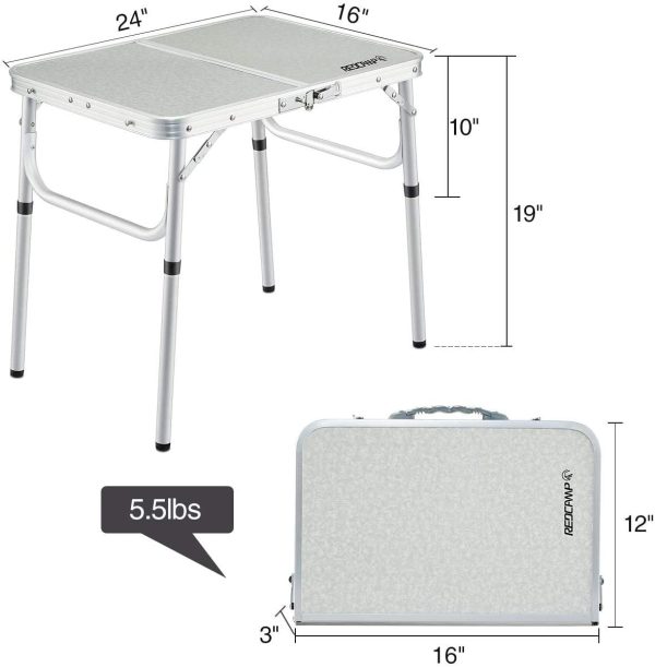 Small Folding Camping Table Portable Adjustable Height Lightweight Aluminum Folding Table for Outdoor Picnic Cooking, White 2 Foot - Image 6