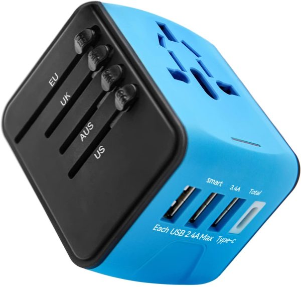 Convenient Travel Adapter With 4 USB (3 type A, 1 Type C) chargers and AC Electric Sockets, Multifunctional Power Adapter with USB Chargers, International Power Adapter, US, UK, EU, AU Types Covers 200+Countries - Image 2