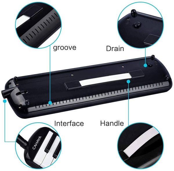 CAHAYA Melodica 32-Key Piano Style Portable with Plastic Flexible Long Pipe Short Mouthpiece and Carrying Bag for Music Lovers Beginners Kids Black CY0050-1