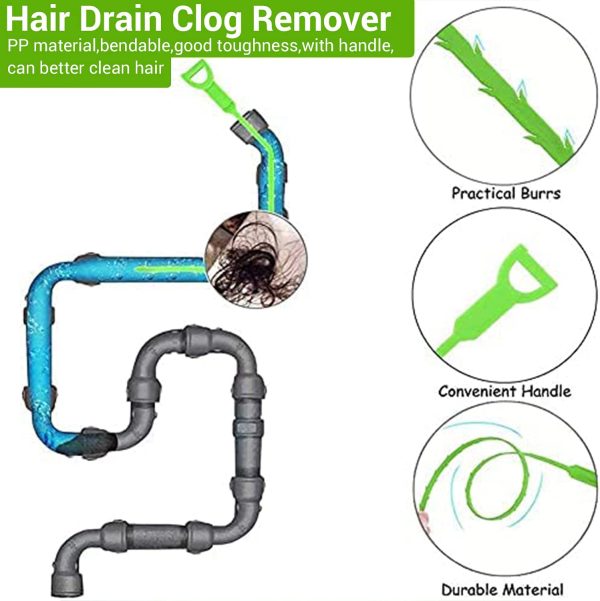 6 Pack Hair Grabber Drain Tool, Sink Drain Blockage Remover, 52cm Sink and Sewer Cleaning Tool, Tube Drain Cleaning - Image 2