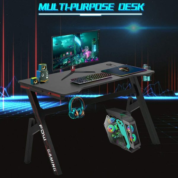 Computer Desk, Gaming Desk 47.2" Student PC Desk Writing Desk Office Desk Extra Large Modern Ergonomic Racing Style Table Workstation Carbon Fiber Cup Holder Headphone Hook - Image 3