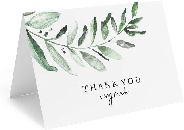 Thank You Cards - 25 Greenery Cards with Envelopes, 4 x 6 Uncoated, Heavyweight Card Stock for Weddings, Receptions, Bridal Showers, Baby Showers, Graduations, Special Events - Image 2