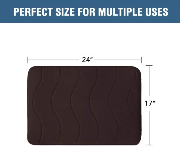 Memory Foam Coral Fleece Anti Slip Bathroom Mat Runner, Super Thick and Durable Dry Fast Water Absorbent Bath Rugs for Kitchen 17 inch by 24 inch - Set of 1, Brown Waved Pattern