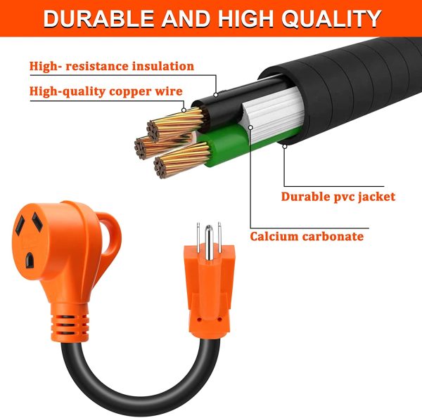 15Amp Male to 30Amp Female RV Adapter Cord 12 Inch,Heavy Duty 5-15P to TT-30R RV Power Converter Plug with Grip Handle,125V/1875W Electrical Adapter Cord for RV Camper Bus Trailer - Image 7