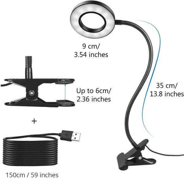 Desk Lamp,LED Clip on Light Reading Lights USB Book Clamp Light with 2 Color Modes Eye Protection Kids Desk Lamp 360 ° Flexible Gooseneck Bed Night Light for Study, Reading, Work, Makeup, Fill Light - Image 5