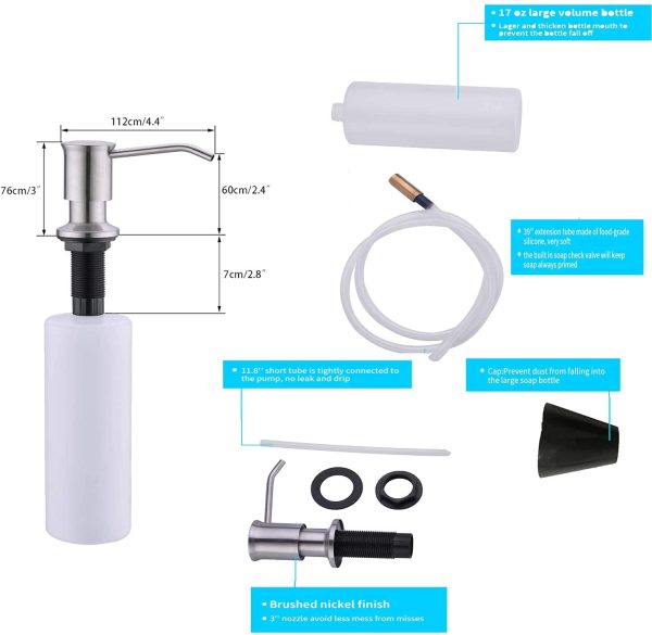 Soap Dispenser for Kitchen Sink with Extension Tube Kit, Dish Lotion Dispenser Countertop Soap Dispenser Pump with 39inch Extension Tube Kit, Large Capacity 17 OZ Bottle - Easy Installation - Image 7