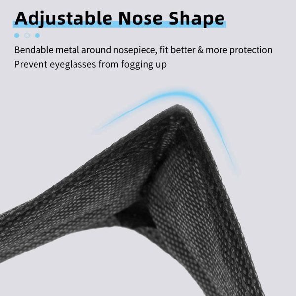 50 pcs TOSSI Black Face Masks with Ear Loops, 3-ply Non-woven Disposable, Comfortable & Breathable with Adjustable Metal Nose Strip - Image 2