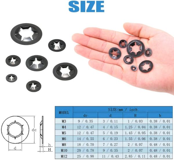 280Pcs Internal Tooth Starlock Push On Locking Washers Speed Clips Fasteners Assortment Kit - Image 7