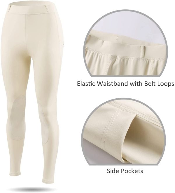 BALEAF Women's Horse Riding Pants Equestrian Breeches Tights Belt Loops Pockets Knee-Patch Active Legging UPF50+ - Image 4