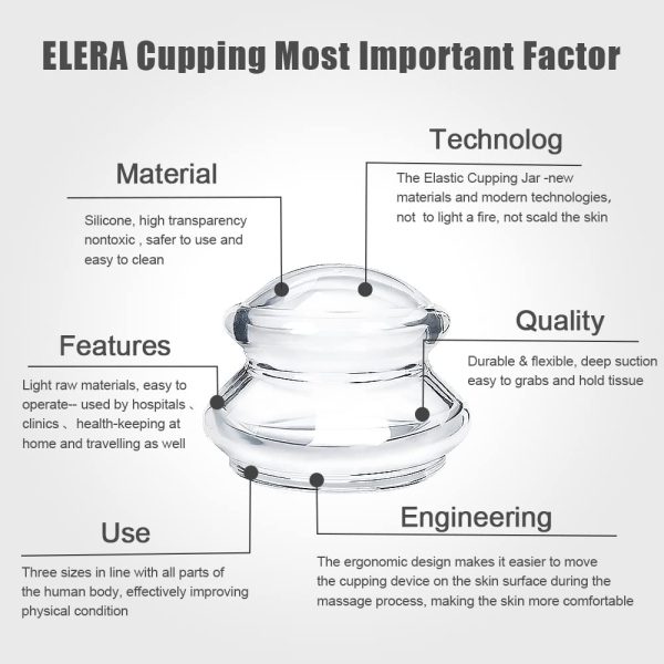 Silicone Massage Cupping Therapy Sets, ELERA Professional Chinese Massage Cups Tools for Joint Pain Relief, Massage Body (M Size, 2 Cups) - Image 5