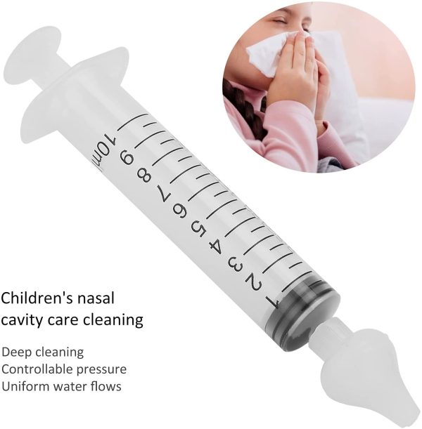 Baby Nasal Irrigator, 10ml Professional Syringe Baby Nasal Irrigator Portable Infant se Cleaner Rinsing Device Silicone Heads Baby Nasal Irrigator (2 Pcs) - Image 7