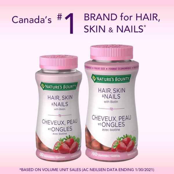 Nature's Bounty Hair Skin and Nails Gummies with Biotin, Value Size, 165 Naturally Strawberry Flavoured Gummies