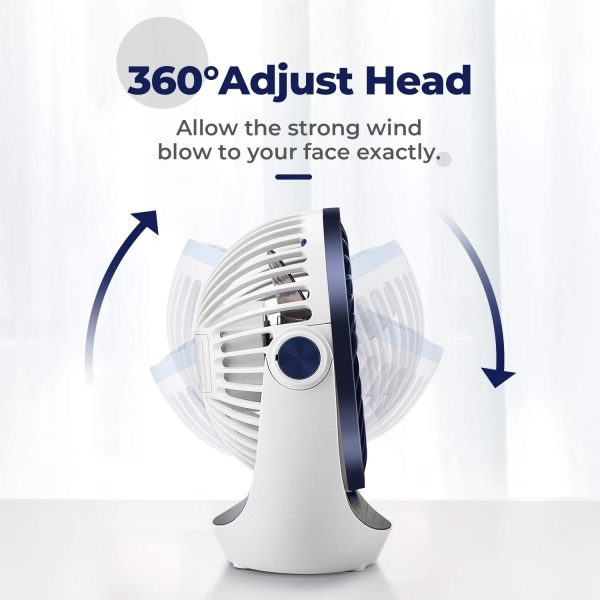 USB Desk Fan Table Fan with Strong Airflow & Quiet Operation, Portable Cooling Fan 3 Speed Adjustable 360??Rotatable Head for Home Office Bedroom Table and Desktop (Diamond Blue) - Image 7