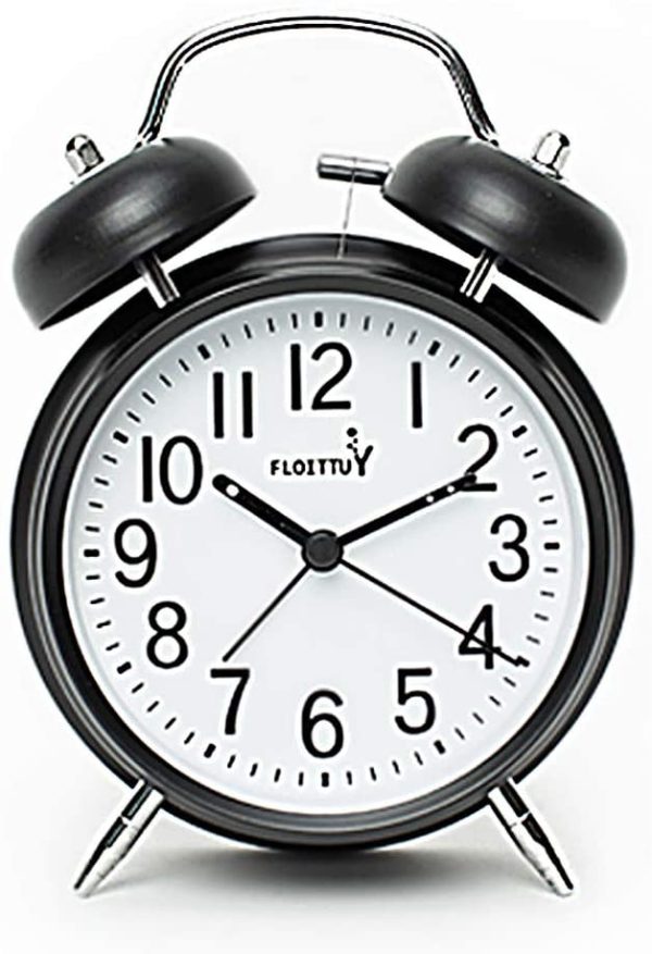 {Loud Alarm for Deep Sleepers} 4'' Twin Bell Alarm Clock with Backlight for Bedroom and Home Decoration(Black) - Image 4