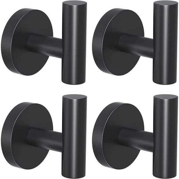 4 Packs Black Towel Hooks Modern Matte Bath Towel Hook Wall Hooks Brushed Nickel Towel Hook Black Robe Hooks SUS 304 Stainless Steel Heavy Duty Shower Robe Hand Hooks - Image 2