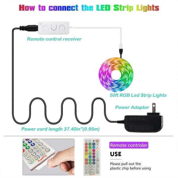 50ft LED Lights, L8star 15m Led Lights Strip for Bedroom Smart Color Changing Rope Lights SMD 5050 RGB Light Strips with Bluetooth Controller Sync to Music Apply for TV, Bedroom and Home Decoration - Image 5