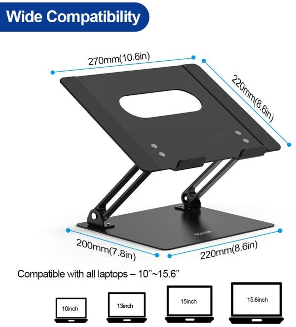 Besign LS10 Aluminum Laptop Stand, Ergonomic Adjustable Notebook Stand, Riser Holder Computer Stand Compatible with Air, Pro, Dell, HP, Lenovo More 10-15.6" Laptops (Black)