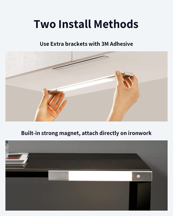 Closet Light, EZVALO 48 LED Under Cabinet Lighting Wireless with 1500mAh Battery, Stick-on Magnetic Motion Sensor Light Indoor for Kitchen Cupboard Pantry Wardrobe, Warm Light, Aluminium, 2 Pack - Image 4