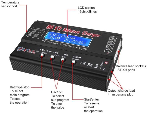 RC Charger 1S-6S LiPo Battery Charger Balance Discharger Digital Battery Pack Charger for NiMH/NiCD/Li-Fe/LiHV/Li-ion Packs with LCD Display Deans Connectors Power Supply(Black) - Image 2