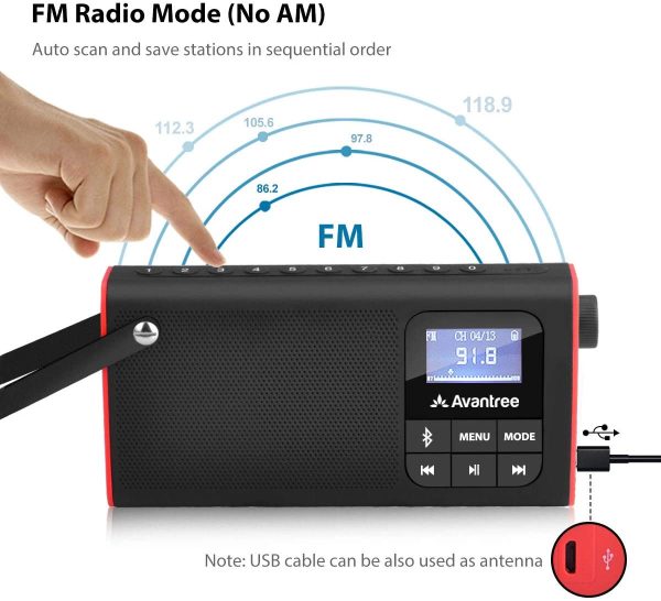 SP850 Rechargeable Portable FM Radio with Bluetooth Speaker and SD Card MP3 Player 3-in-1, Auto Scan Save, LED Display, Small Handheld Pocket Battery Operated Wireless Radio (No AM) - Image 6