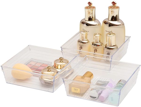 Clear Plastic Drawer Organizer Tray for Vanity Cabinet (6"×6"×2" Set of 8)Storage Tray for Makeup, Kitchen Utensils, Jewelries, and Gadgets - Image 2