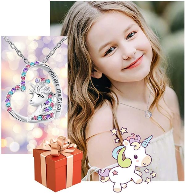 Unicorn Crystal Necklace Hypoallergenic Earrings Girls Toys Jewelry licorne Heart Pendant Earring Necklaces Girl Birthday Party Gifts for Daughter Granddaughter - Image 2