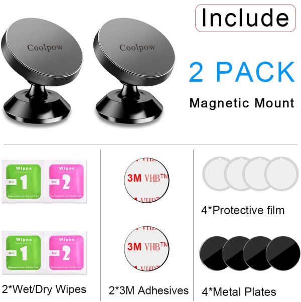 [ 2 Pack ] Magnetic Phone Mount, [ Super Strong Magnet ] [ with 4 Metal Plate ] car Magnetic Phone Holder, [ 360?? Rotation ] Universal Dashboard car Mount Fits iPhone Samsung etc Most Smartphones - Image 6