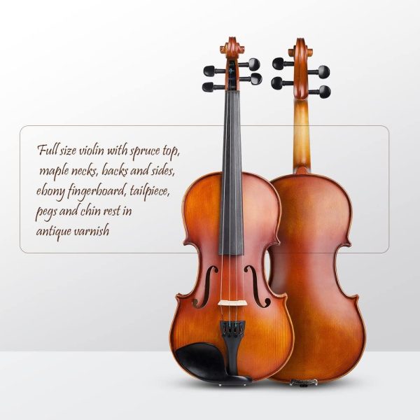 Vangoa Acoustic Violin 4/4, Spruce Top & Ebony Fitting, Solid Wood Violin Outfit for Beginners, 4/4 Full size - Image 8