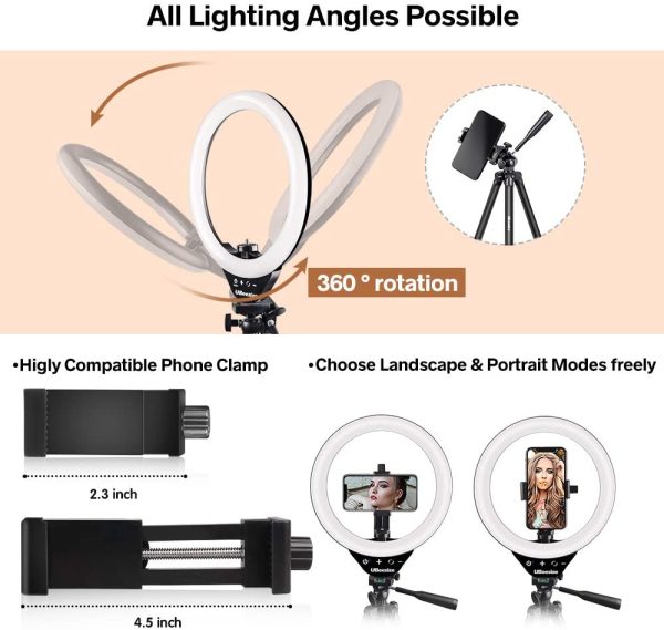 UBeesize 10’??LED Ring Light with Stand and Phone Holder, Selfie Halo Light for Photography/Makeup/Vlogging/Live Streaming, Compatible with Phones and Cameras (2020 Version) - Image 2