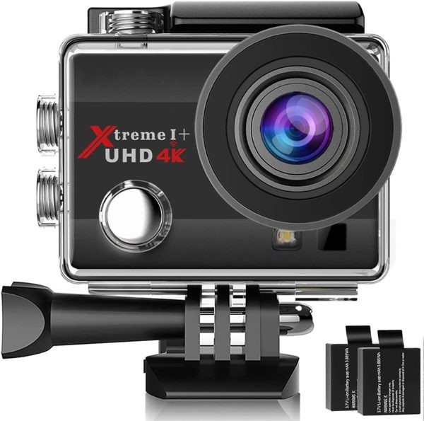 Action Camera 4K Ultra HD WiFi Waterproof Camera, 170° Adjustable Wide-Angle Underwater Camcorder, 4X Zoom Sports Cam with 2 Batteries and Accessories Kits