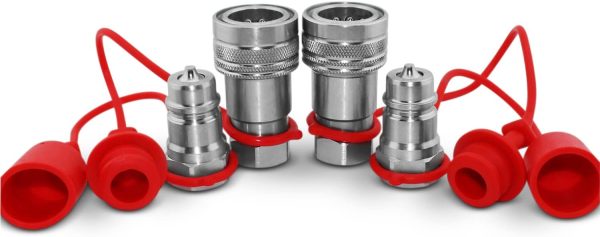 1/2" Ag ISO 5675 Hydraulic Quick Connect Tractor Couplers, Poppet Pioneer Style w/Dust Caps, 2 Sets - Image 3