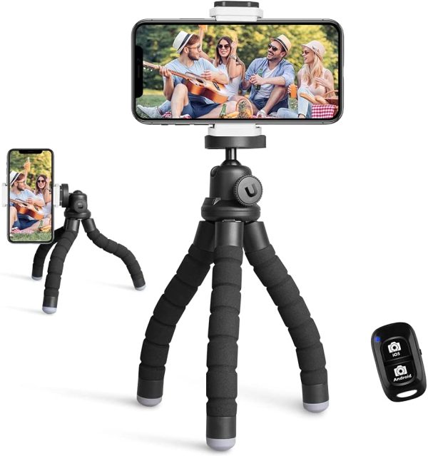 Phone Tripod Stand, Portable Cellphone Camera Tripod with Bluetooth Remote, Compatible with iPhone and Android Phone, Great for Selfies/Vlogging/Streaming - Image 4