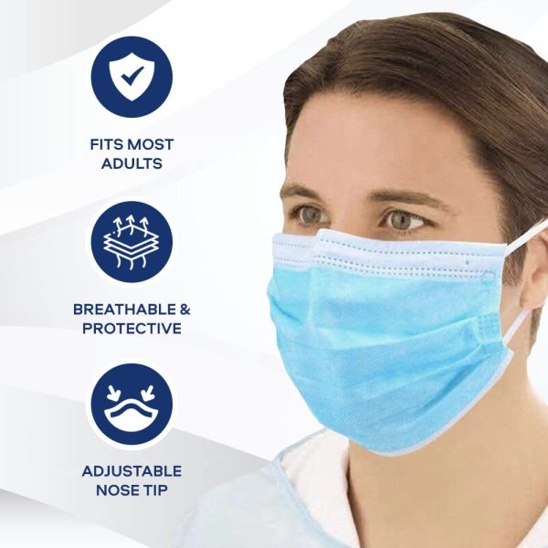 CKDCares LEVEL-3 Disposable Face Masks - Made in Canada, 3 Layered Pattern, Elastic Ear-loops and Adjustable Nose Bridge Strip - Adult Size, Pack of 50 (Blue) - Image 5