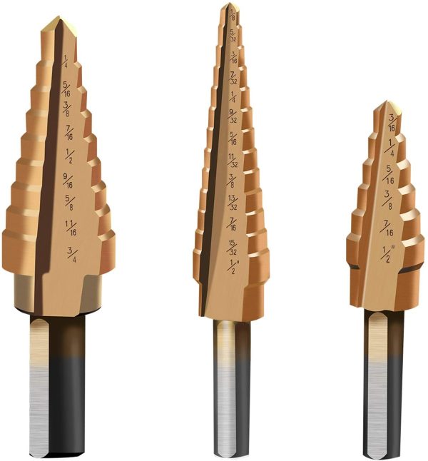 Zhushan Step Drill Bit Set, 3Pcs Set High Speed Steel Titanium Step Drill Bit,Double Cutting Blades,Short Length Drill Bits for Sheet Metal Hole Drilling - Image 2