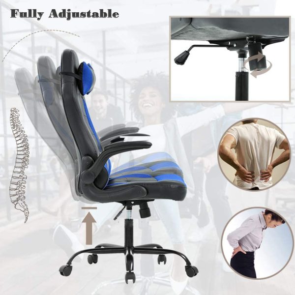 PC Gaming Chair Ergonomic Office Chair Desk Chair with Lumbar Suport Flip Up Arms Headrest Adjustable PU Leather Executive High Back Computer Chair for Women Men Adults,Blue - Image 6