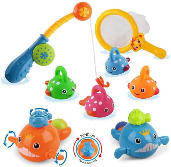 Baby Bath Toys Mold Free Fishing Games Water Pool Bathtub Toy for Toddlers Kids Infant Girls and Boys for 18 Month+ Fun Bath Time Bathroom Tub Wind Up Swimming Whales Fish Set - Image 4