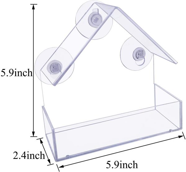 Bird Feeder, Window Bird House Crystal Clear Acrylic with Seed Tray, Drain Holes and 3 Strong Extra Suction Cups, Weatherproof Design, Squirrel Resistant, Drains Rain Water, Great Gift Idea for Nature Lovers - Image 2