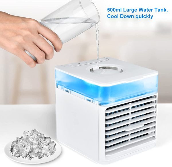 Portable Air Conditioner, Evaporative Air Conditioner Fan with 3 Speeds 7 Colors, Camping AC Unit, Personal Space Air Conditioner Personal Air Cooler Desktop Air Conditioner for Office, Individual Climatiseur Portatif - Image 6