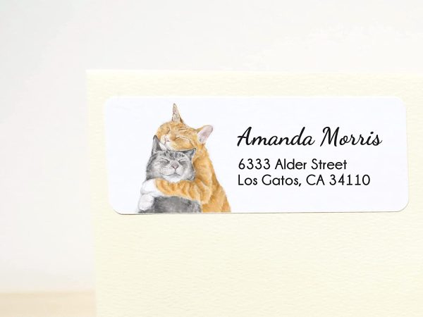 Cuddling Cat Personalized Address Labels for Envelopes, 120 Stickers, Self-adhesive, Wedding Gift For Cat Couples, Keepsake, Wedding Return Address - Image 7