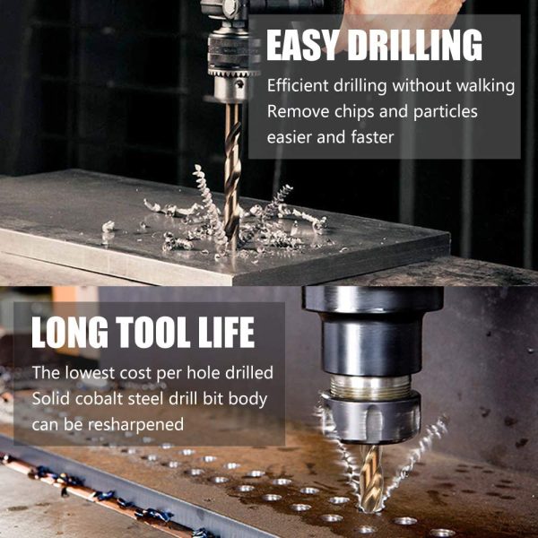 10mm Metric Twist Drill Bit Set of 3pcs - Jobber Length Fully Ground Straight Shank ?M?5% Cobalt M35 Grade HSS-CO, Extremely Heat Resistant ?M?Perfect for Stainless Steel Cast Iron - Image 2