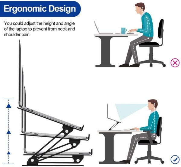 Besign LS10 Aluminum Laptop Stand, Ergonomic Adjustable Notebook Stand, Riser Holder Computer Stand Compatible with Air, Pro, Dell, HP, Lenovo More 10-15.6" Laptops (Black) - Image 6