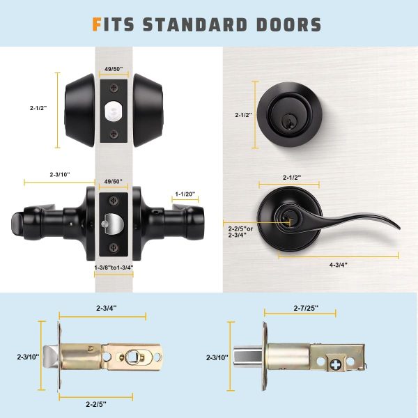 1 Pack Exterior Door Levers Door Lock Set with Double Keyed Deadbolt, Entry Door Handle Set with Deadbolt Lever Door Handle, Matte Black (Keyed Alike) - Image 5