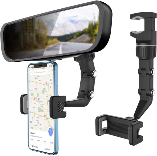 Multifunctional Rearview Mirror Phone Holder, Universal 360?? Rotating Car Phone Holder for Rearview Mirror Mount Cell Phone Stand Clip Rear View Mirror Phone Holder Fit for 1.9"~3.9" Wide Smartphones - Image 4