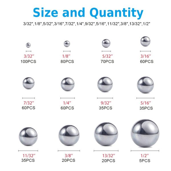 Breezliy 580Pcs 3/32"-1/2"Precision Stainless Steel Assorted Loose Bicycle Bearing Steel Ball Assortment Kit??2 Sizes??(580 Steel Ball) - Image 5