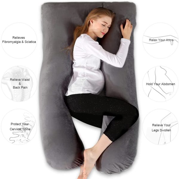 Chilling Home Pregnancy Pillow For Sleeping, 55 inches Full Body Pillow Maternity Pillow for Pregnant Women, Comfort U Shaped Zootzi Pillow with Removable Washable Velvet Cover(Dark Grey, 55 x 28 inches)