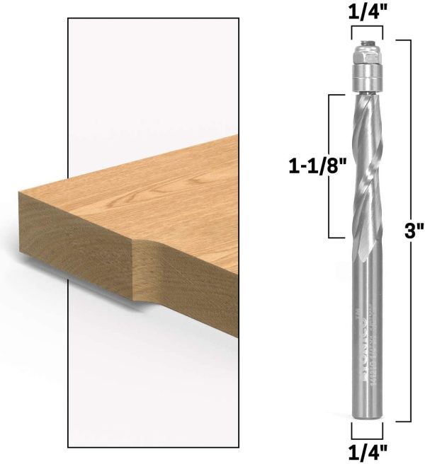 14121 Solid Carbide Flush Trim Router Bit-Spiral Upcut 1/4-Inch Shank