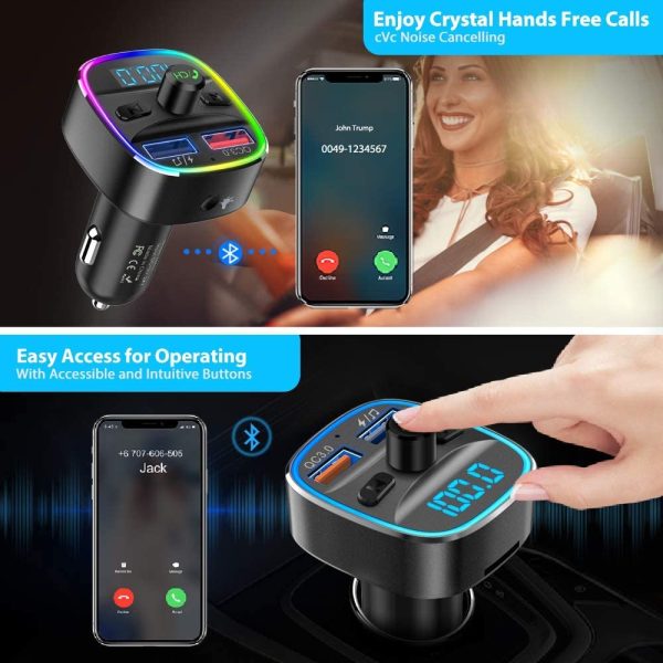 Bluetooth FM Transmitter for Car,  V4.2 Bluetooth Radio Adapter Wireless Car Kit with Backlit Light, 5V/2.4A USB Charger, Support USB Drive, TF Card, Hands-Free Calling - NX10 - Image 5